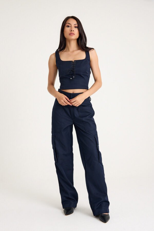 Lacivert Kusgozu Korse-Kargo Pantolon Takım